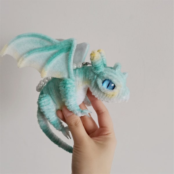 Mini Cute Dragon bambola pelosa Pet Ragdoll Pendenti, Drago peluche personalizzato Giocattoli, Creatura fantasy realistica, Blue Fantasy Dragon, dinosauro per lei