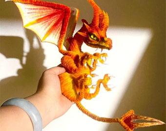 Orange Dragon doll,plush dragon Toys,Custom fantasy creature plush,personalized realistic fantasy creature,Fantasy Dragon,pterosaur dinosaur
