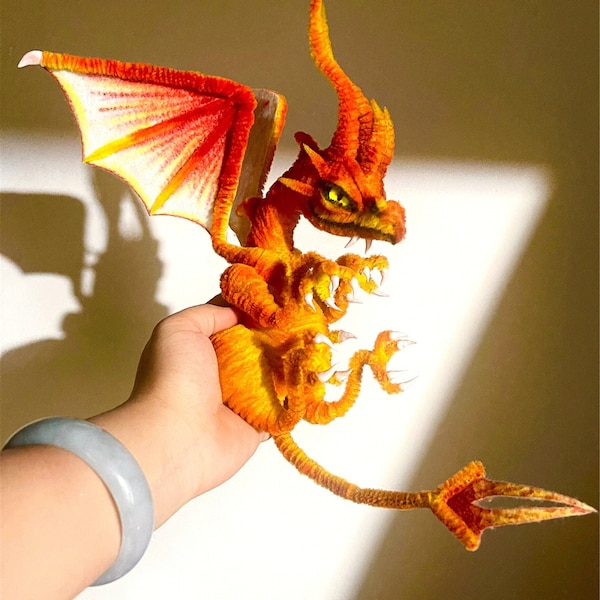 Orange Dragon doll,plush dragon Toys,Custom fantasy creature plush,personalized realistic fantasy creature,Fantasy Dragon,pterosaur dinosaur