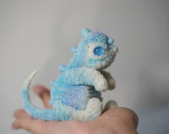 Sleepy Dragon plush doll,Teacup Mini babe Dragon,Sky blue fluffy dragon doll,Custom dragon,realistic fantasy creature plush kawaii dragon