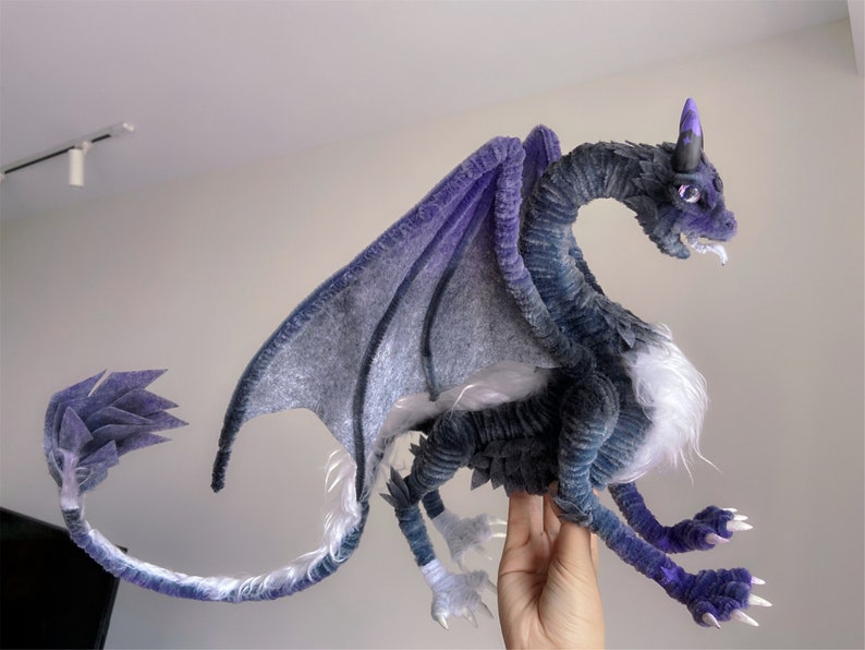 Fairy Dragon,Purple fluffy dragon doll,Custom plush dragon,personalized realistic fantasy creatures plush,handmade Dragon,pterosaur dinosaur image 2