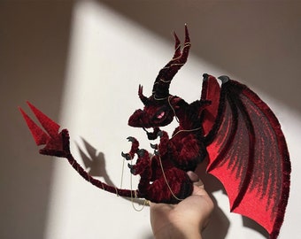 Dragon of Hell Demon Dragon Dark red Dragon doll,Custom dragon plush realistic fantasy creatures plush,Fantasy Dragon toy,pterosaur dinosaur