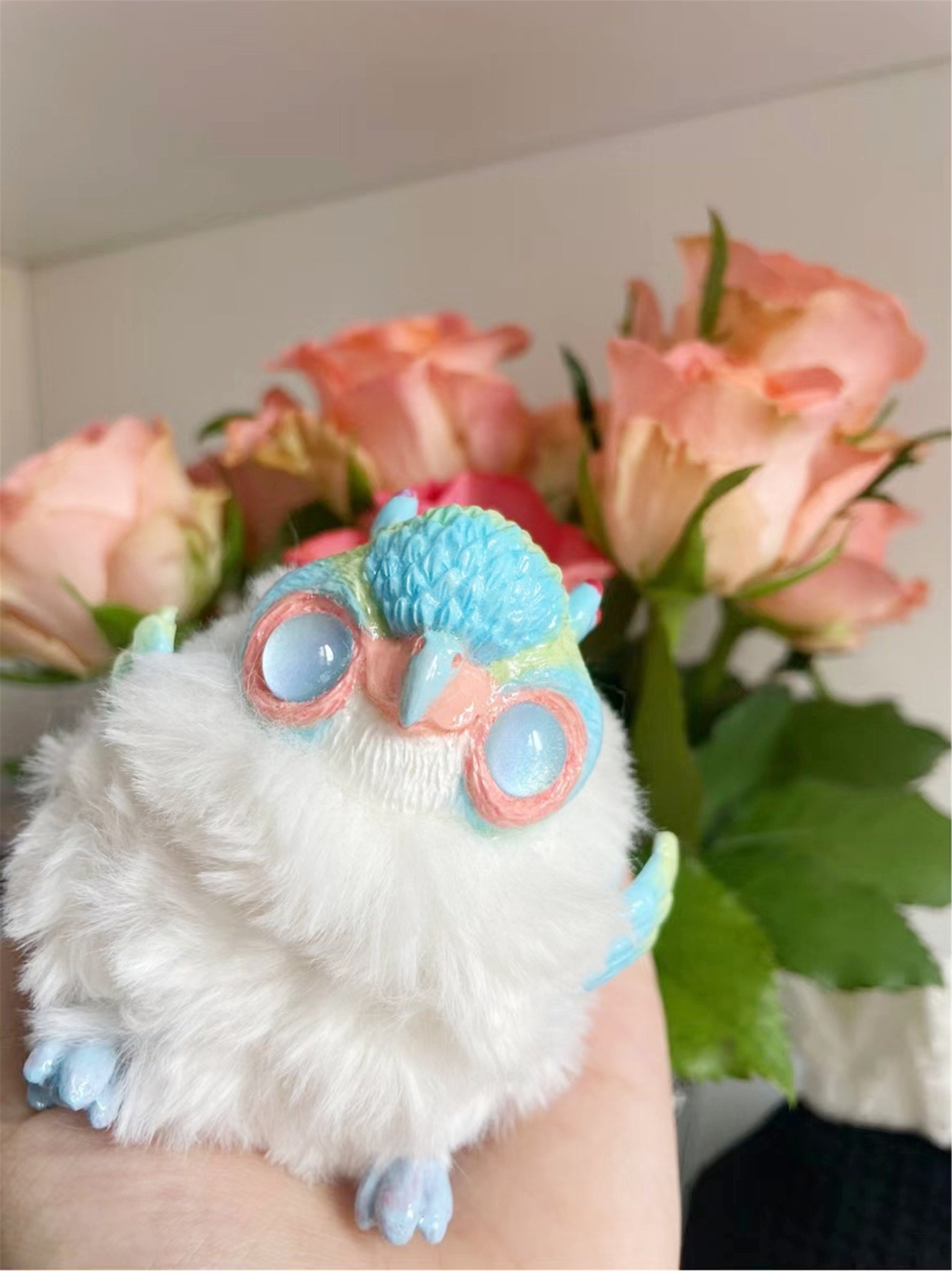 Owl Dolls,pink Animal Toy,handmade Bird of Minerva Fantasy Creature