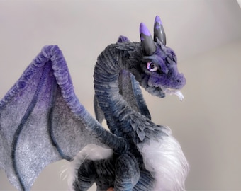 Fairy Dragon,Purple fluffy dragon doll,Custom plush dragon,personalized realistic fantasy creatures plush,handmade Dragon,pterosaur dinosaur