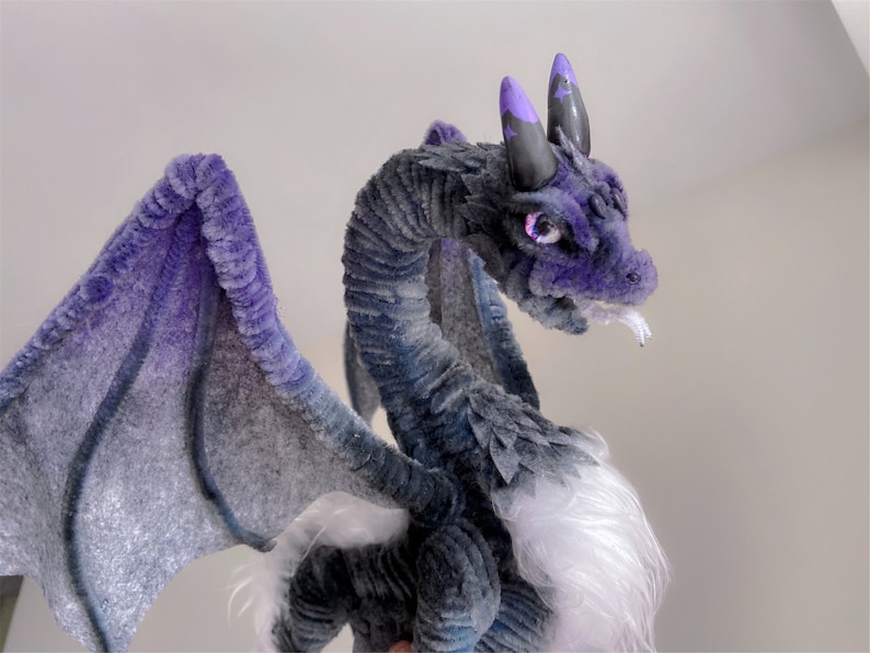 Fairy Dragon,Purple fluffy dragon doll,Custom plush dragon,personalized realistic fantasy creatures plush,handmade Dragon,pterosaur dinosaur image 1