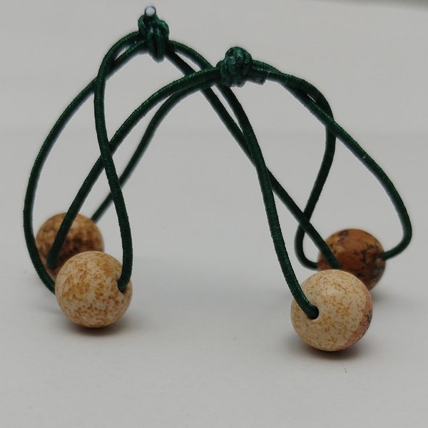 Pigtail Hair Bobbles, 8mm Picture Jasper, Yoga Meditation Hair Ties