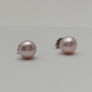 Genuine Pearl Studs | 8-8.5mm Lavender Pearls | Metallic High Luster | Titanium Earrings