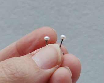 Teensy Pearl Studs | 3mm Genuine White Pearls | Hypoallergenic Titanium Posts