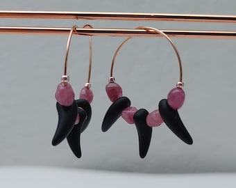 Rose Gold Talon Earrings | Gemstone Hoops | Ancient Barbarian Aesthetic | Hypoallergenic Jewelry