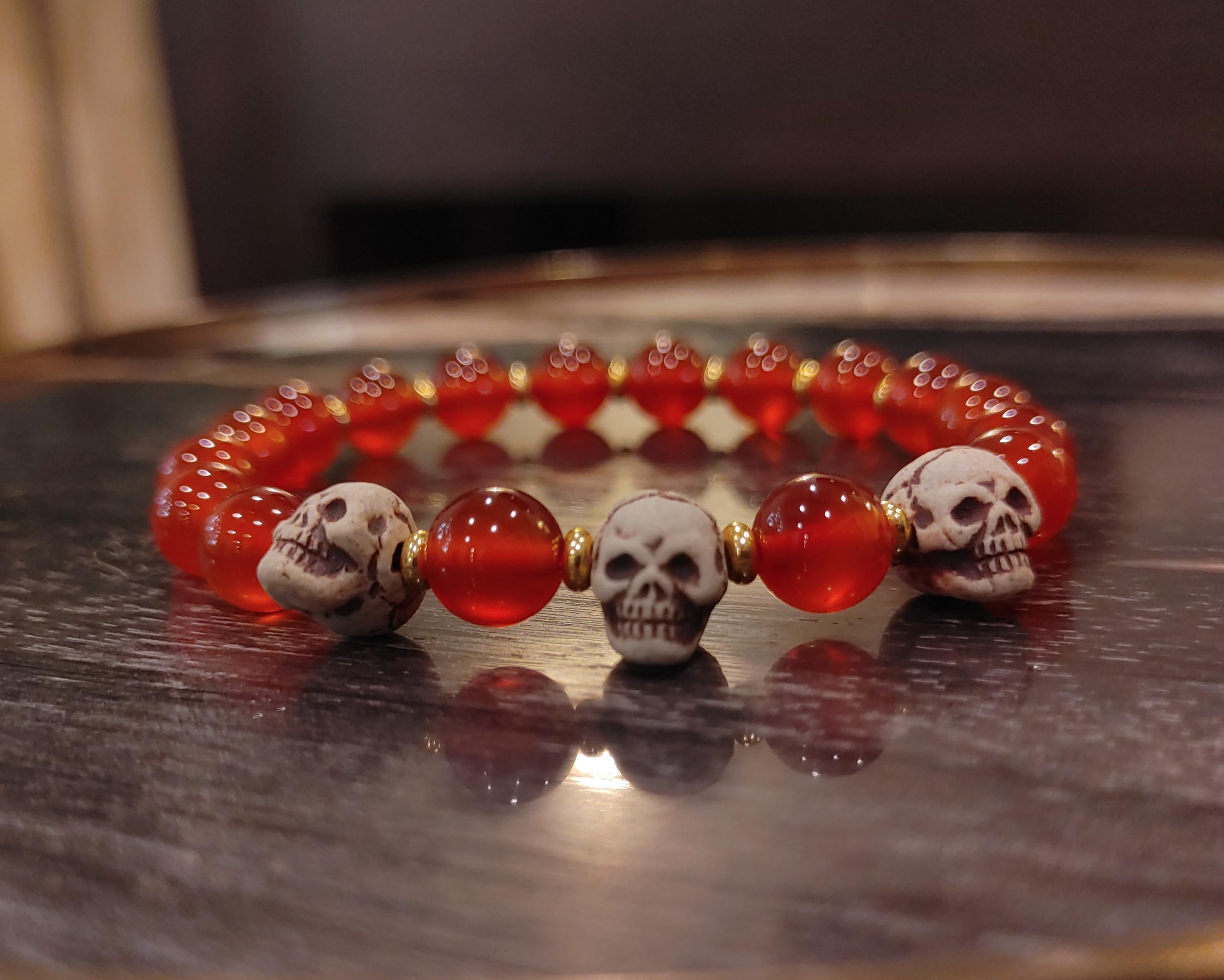 Skull & Gemstone Bracelet | Carnelian Jewelry | High Detail