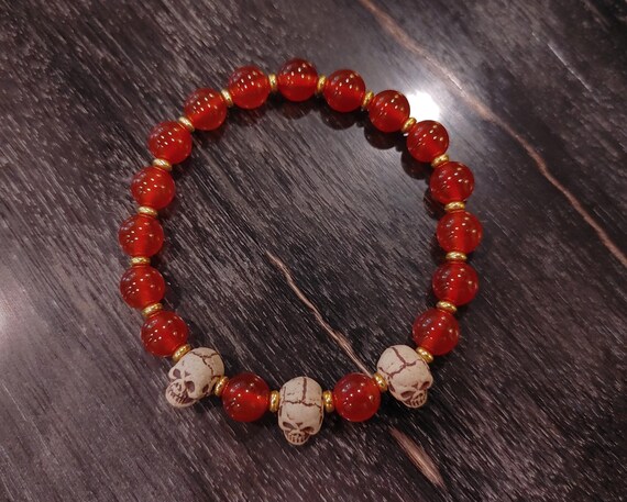Skull & Gemstone Bracelet | Carnelian Jewelry | High Detail