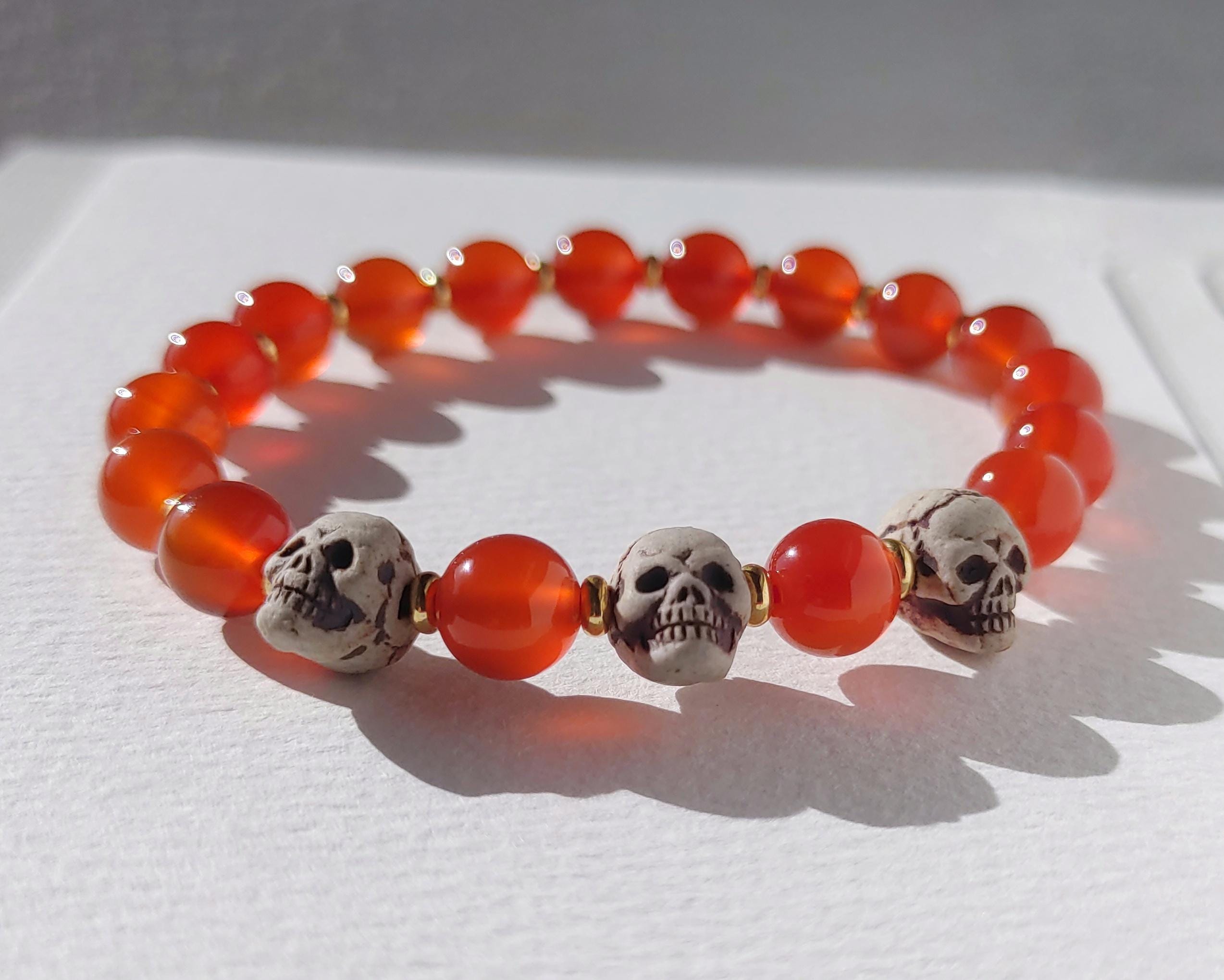 Skull & Gemstone Bracelet | Carnelian Jewelry | High Detail