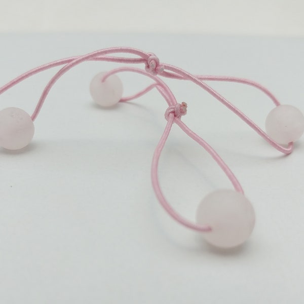 Rose Quartz Hair Baubles | 8mm Matte Gemstones | Yoga Meditation Hair Ties | Retro Pigtail Bobbles