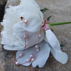Pearl Tin Cup Earring Jackets | Rose Gold Dot Studs