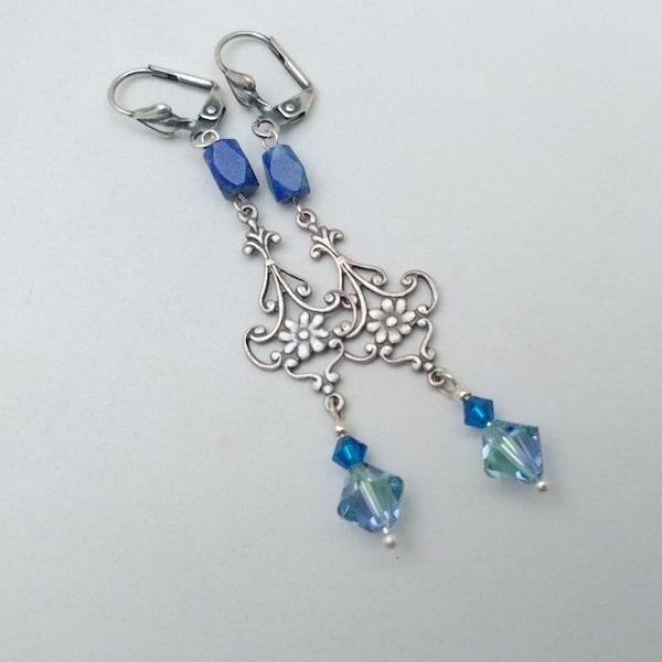 Art Deco Earrings | Lapis Lazuli & Silver | Vintage Wedding Style | Something Blue