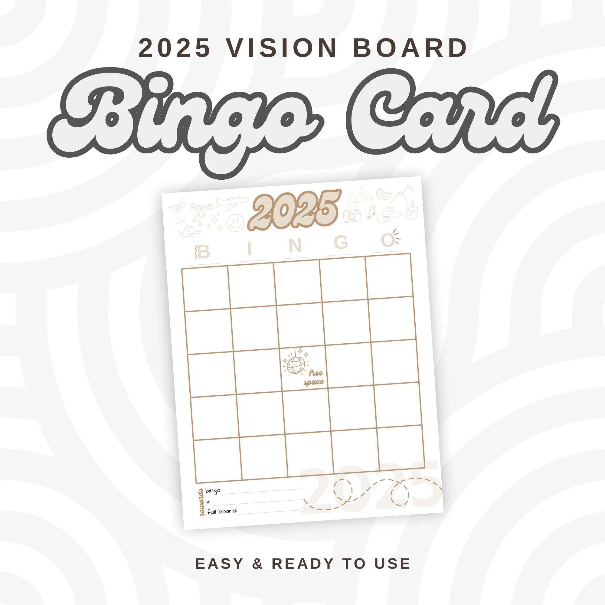 Blank 2025 Bingo Card Template Customizable Printable for Goal