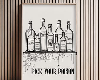 Halloween Potion Bottles Art Print: Witchy Gothic Decor (Digital Download)