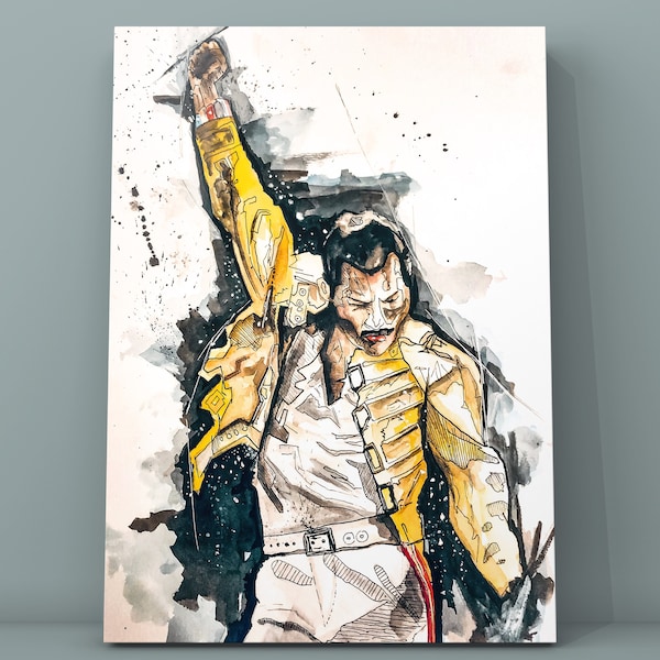 Freddie Mercury, Poster, Queen, We will Rock you, Digital Print, Watercolor Style, Gift Birthday, Gift Boyfriend, Gift Girlfriend