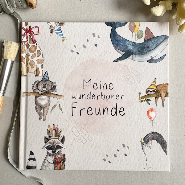 Freundebuch für 25 Freunde/ Kindergarten/ Grundschule/ Schule/  Tierfreunde/ Aquarell / Meine wunderbaren Freunde/Freundebuch Jungen Mädchen