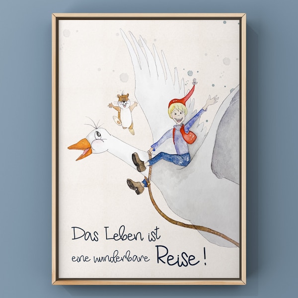 Poster / Nils Holgerson / Schweden / Kinderzimmer/ Freundschaft / Geschenk / Aquarell/ Illustration