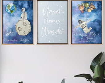 3er Set Poster/ Astronaut /Weltraum / Motivation / Du kannst alles schaffen/Unser kleines Wunder /Hab Mut/Geschenk Kinder, Taufe, Geburtstag