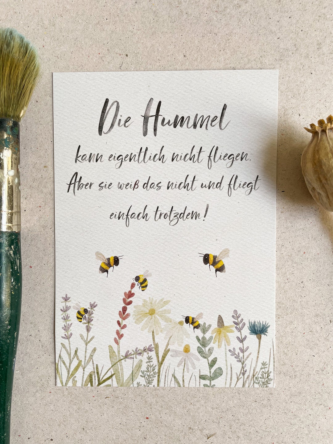 Postkarte / Die Hummel kann fliegen / Du kannst alles schaffen