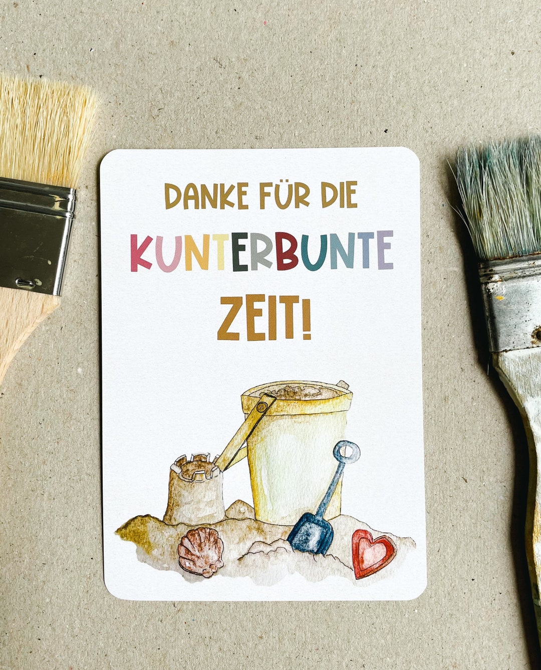 Postkarte/ Danke für die kunterbunte Zeit / Abschied Kindergarten
