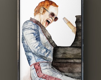 Elton John, Poster, Kunstposter, Aquarellstil, Geschenk Geburtstag, Freund, Freundin, Musik, Wohndekor, Kult, Musikplakat