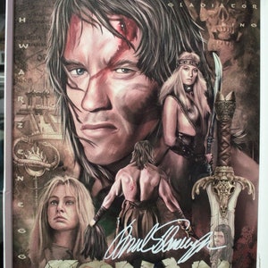 11x17 - Autogrammiertes Künstlerisches Filmposter - Conan der Barbar - Arnold Schwarzenegger + C.O.A.