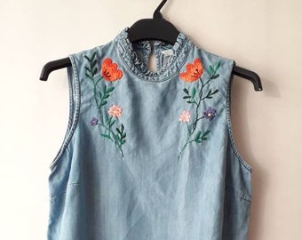 Floral blouse/hand embroidered floral blouse