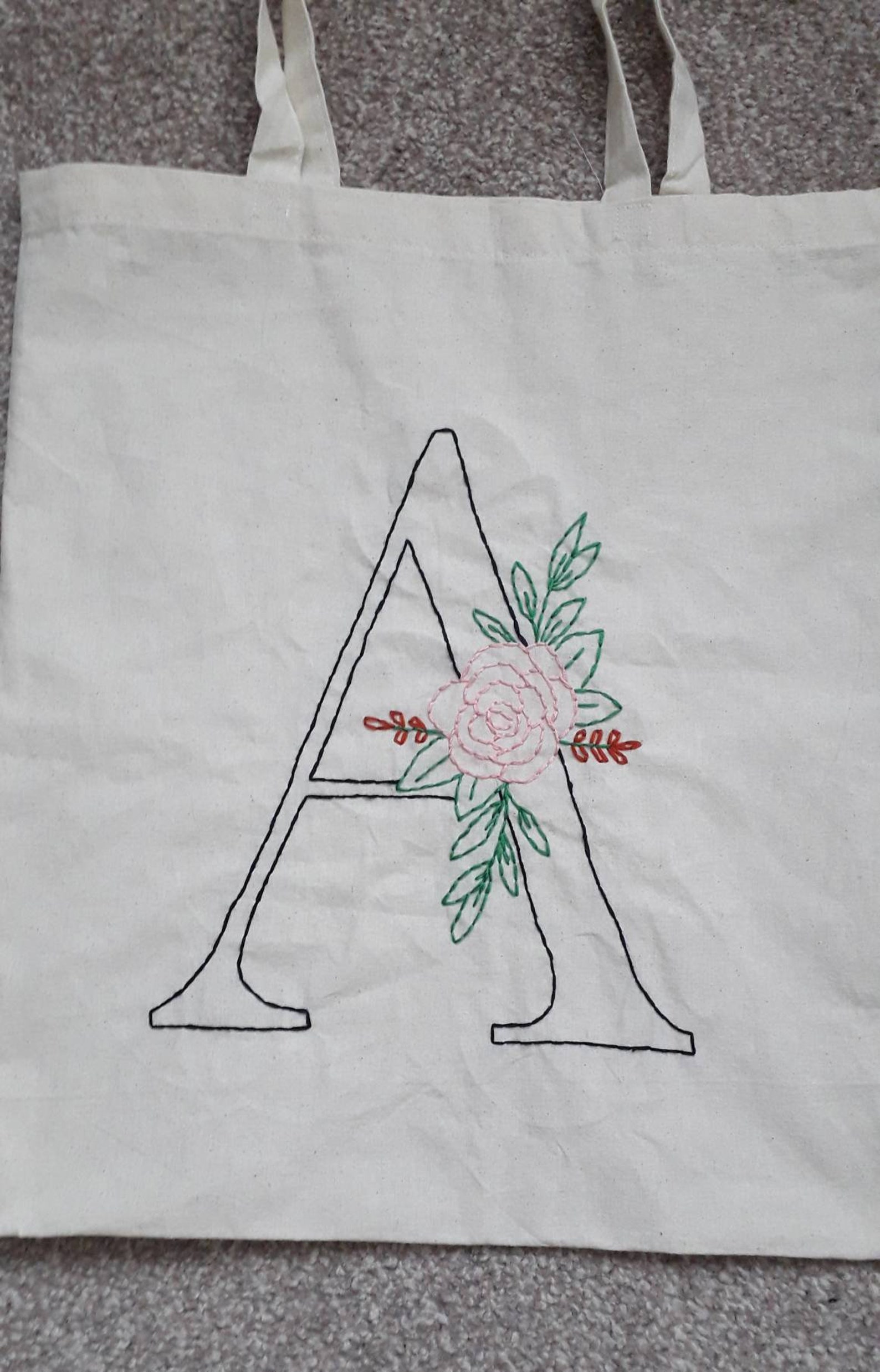 Letter A tote bag/ hand embroidered tote bag Etsy