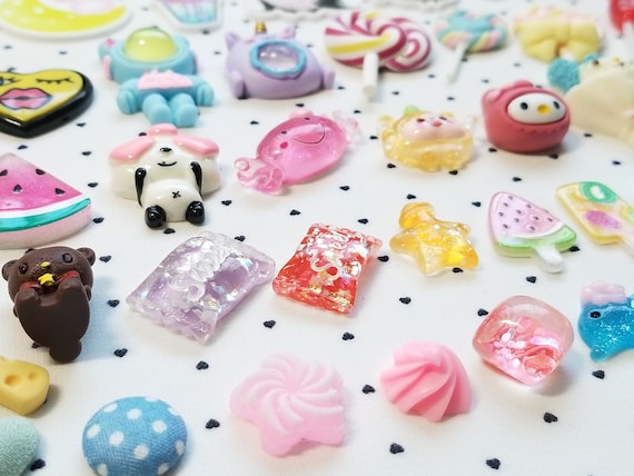 Kawaii Cute Animals Flatback Charms Polymer Clay Set of 10pc Cartoon Sweets