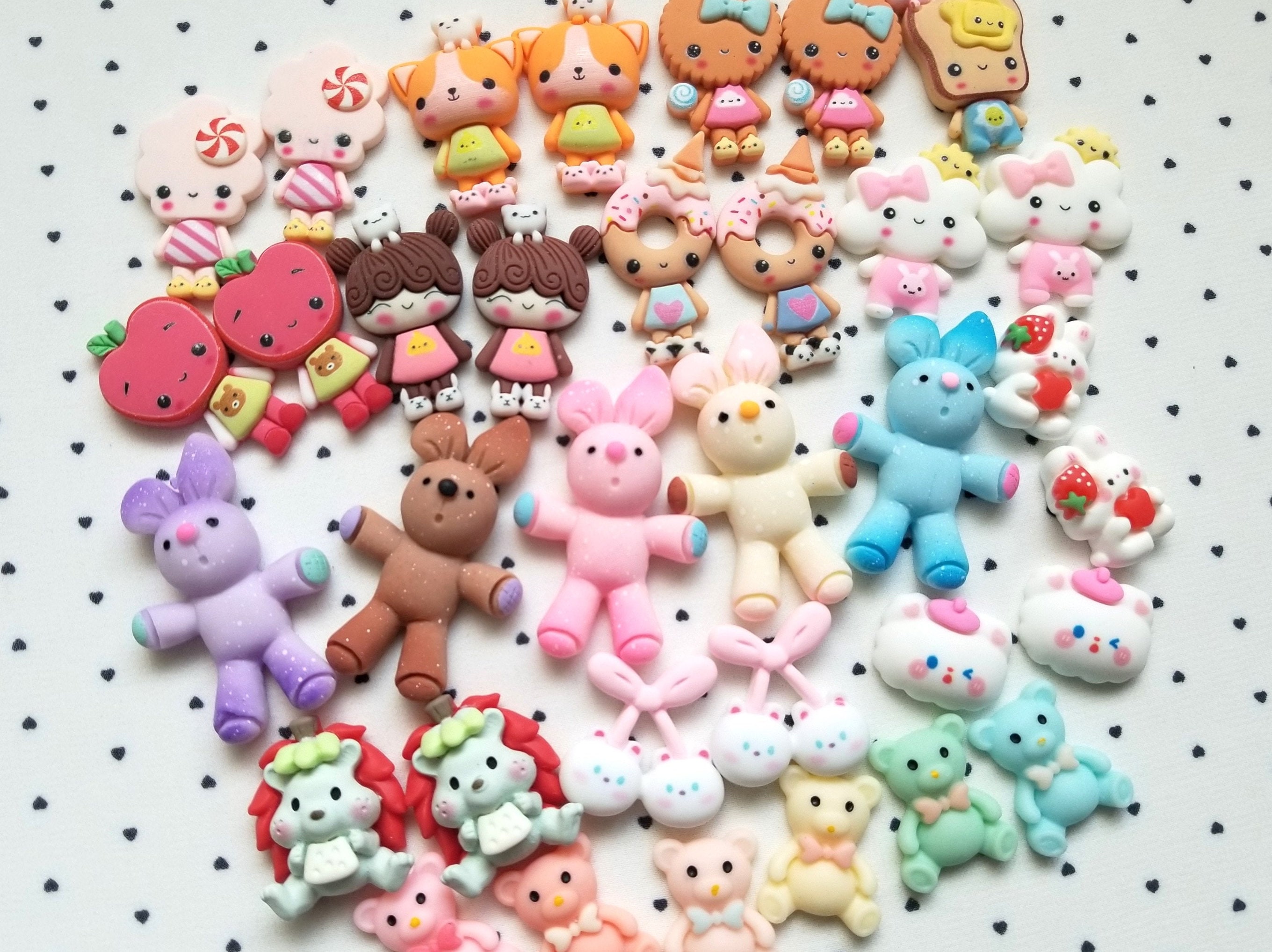 Kawaii Cute Animals Flatback Charms Polymer Clay Set of 10pc Cartoon Sweets  