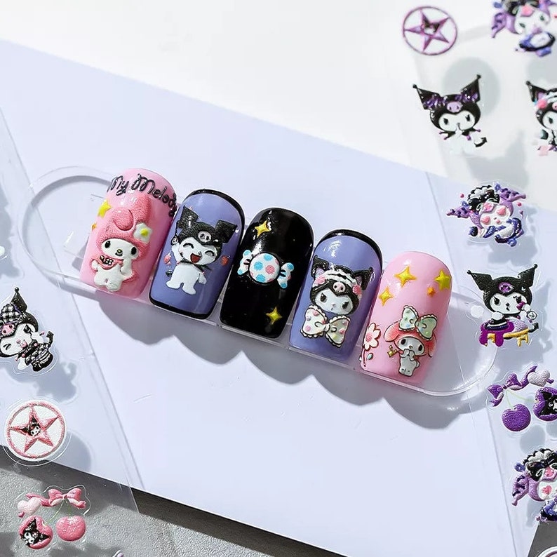 Kuromi My Melody Kawaii Sanrio Character Embossed Nail Art Etsy