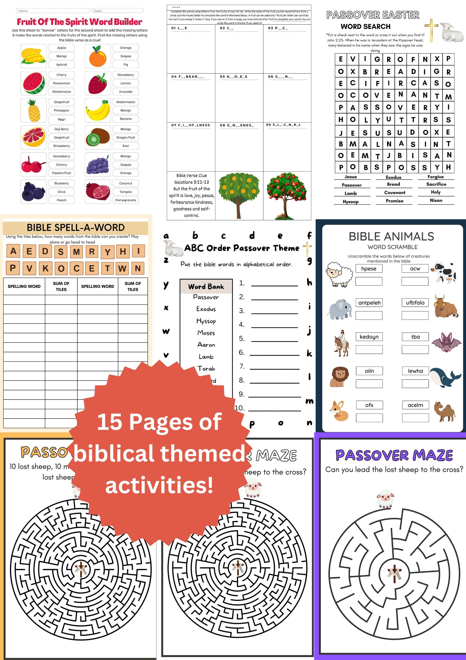 15 Biblical Games & Activities Bundle Bible Educational Passover Easter