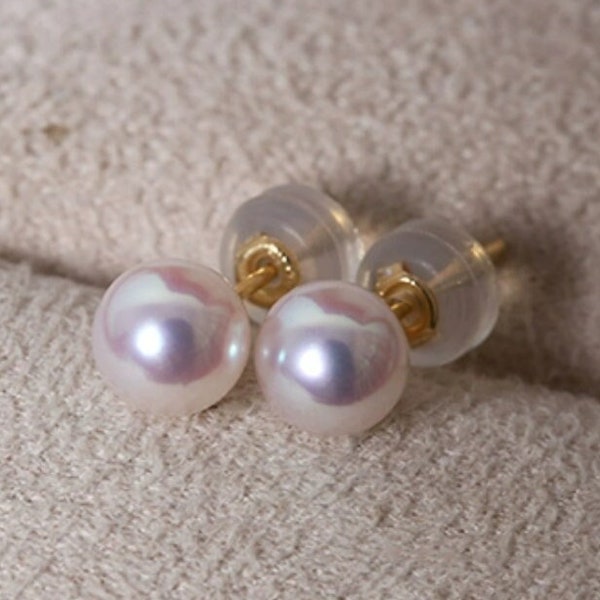 Top-Quality Japan Akoya Pearl Stud 18K Gold Earrings, Luminous Elegance, Flawless Beauty Pearl Jewerly