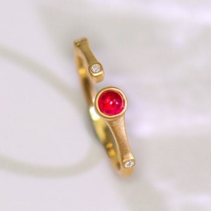 Natural Red Spinel & White Diamond Ring | Handmade 18K Solid Yellow Gold Spinel Ring | Band Ring | Open Ring | Fine Jewelry | Gift Idea