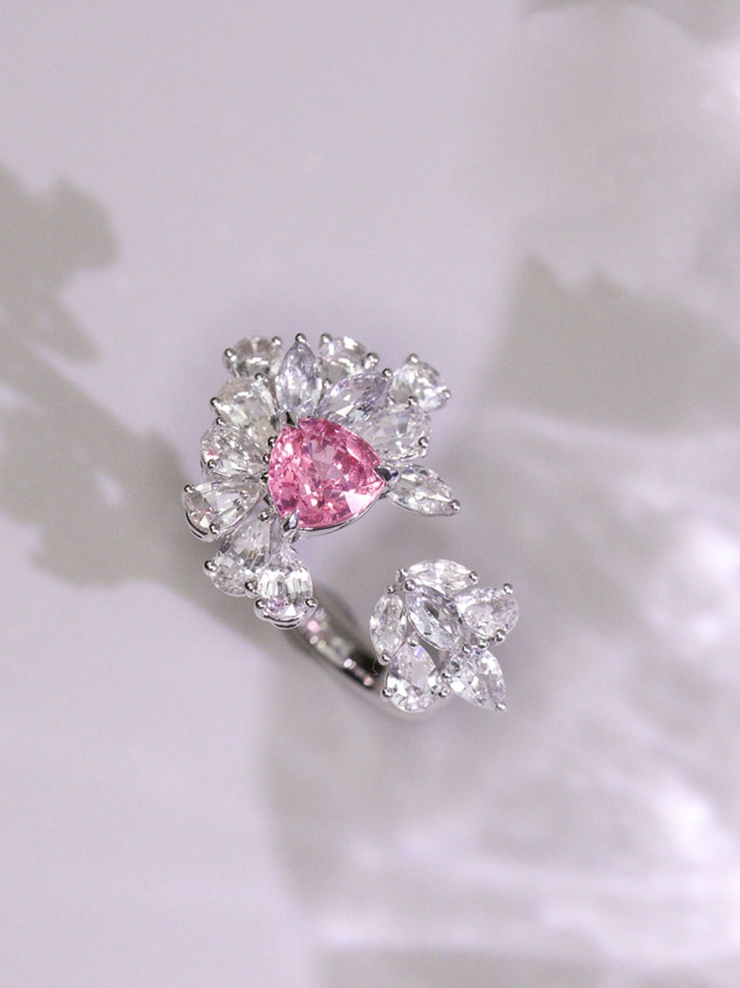 Natural Pink Peach Spinel Trilliant Cut 18K Ring 18k Solid White Gold ...