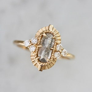 Art Deco Salt & Pepper Oval Rose Cut Diamond 18K Solid Yellow - Etsy