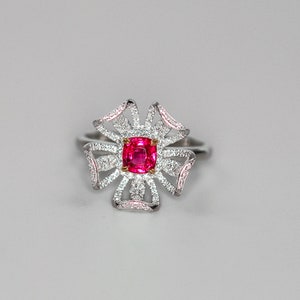 Flower Spinel 18k Gold Ring With White Diamond Ring 18K Solid White ...