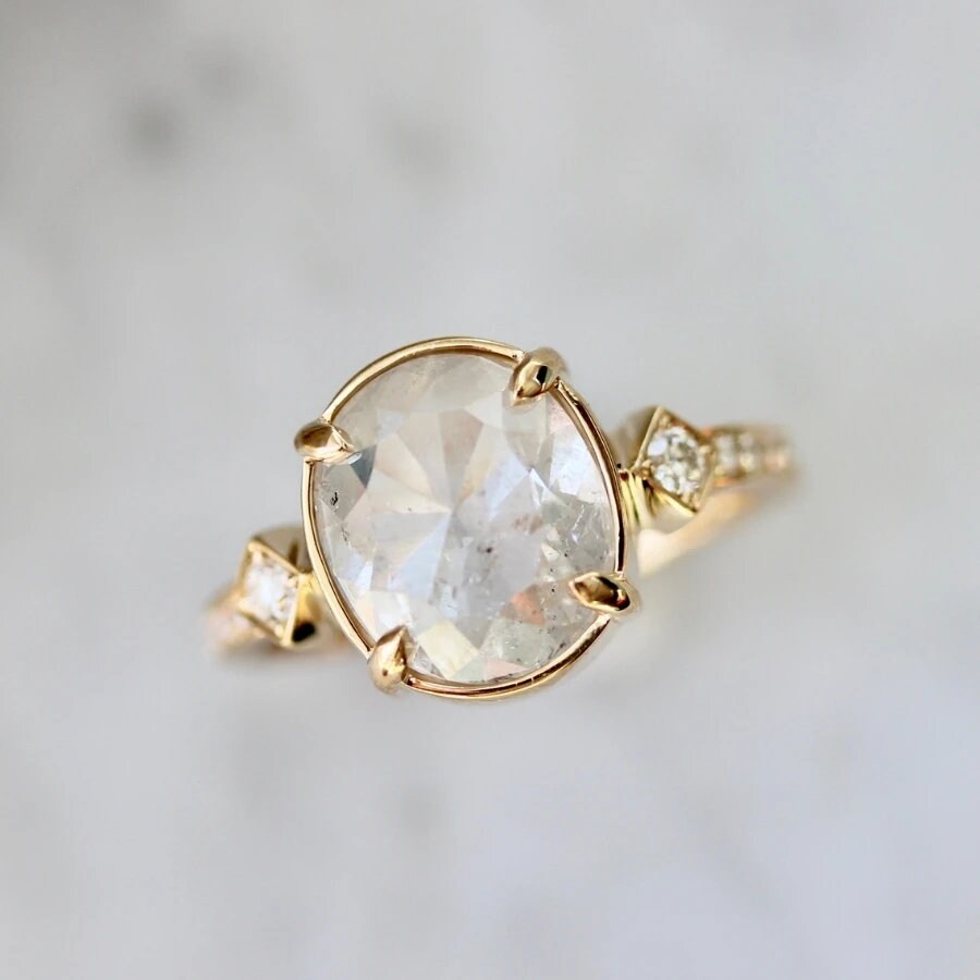 2.4ct Icy Oval Rose Cut Diamond 18K Solid Yellow Gold Handmade - Etsy
