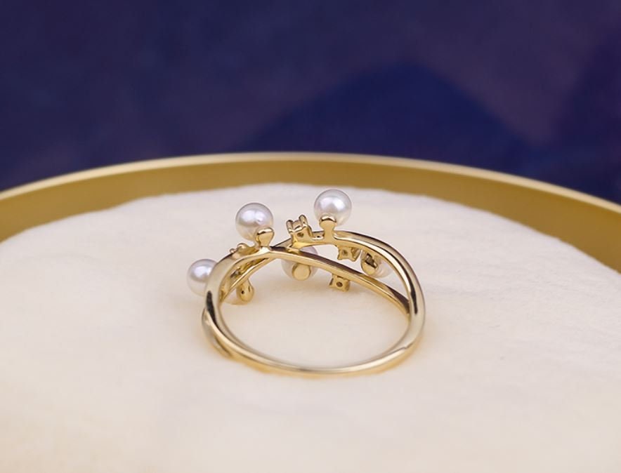 Six Akoya Pearl From Seawater & Natural White Diamond Ring Etsy