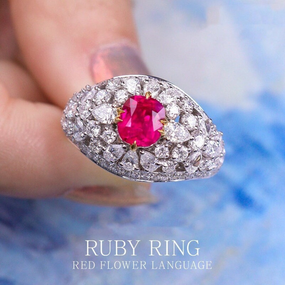 Ot Ruby 2.2ct Natural Ruby Cushion 18K Ring, 18K Solid White Gold Ring ...