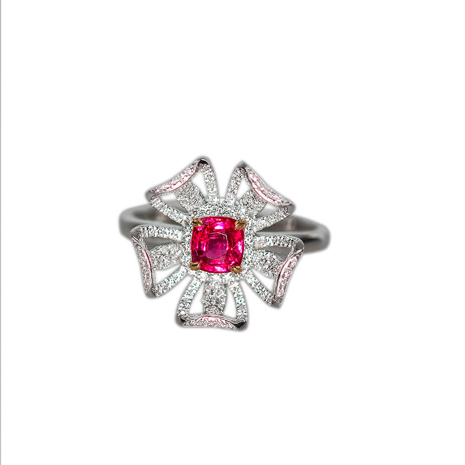Flower Spinel 18k Gold Ring With White Diamond Ring 18K - Etsy