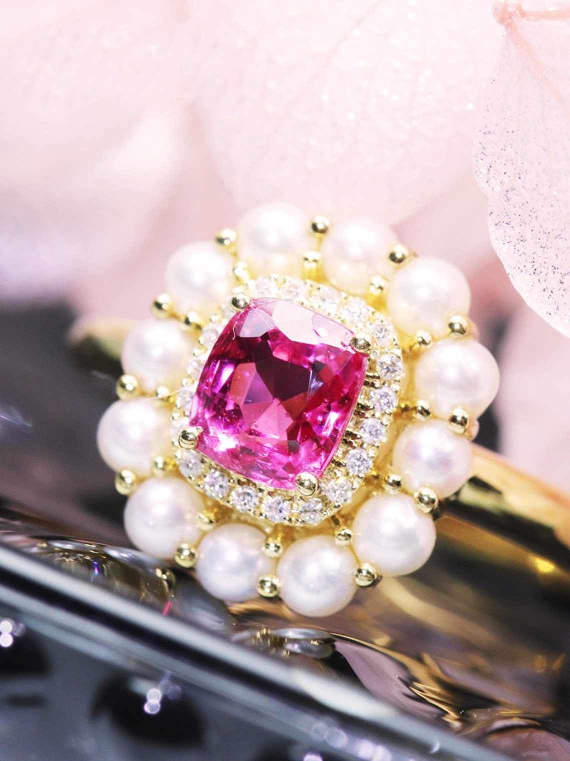 1.2ct Natural Pink Peach Spinel & White Diamond Ring 18K - Etsy