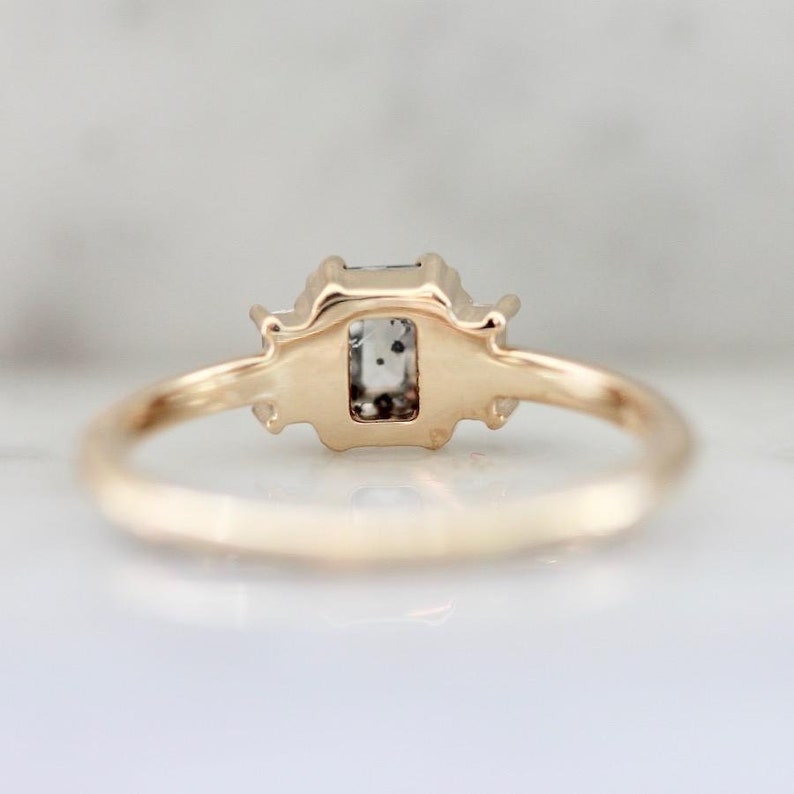Emerald Cut Salt and Pepper Diamond 18K Yellow Gold Handmade Etsy