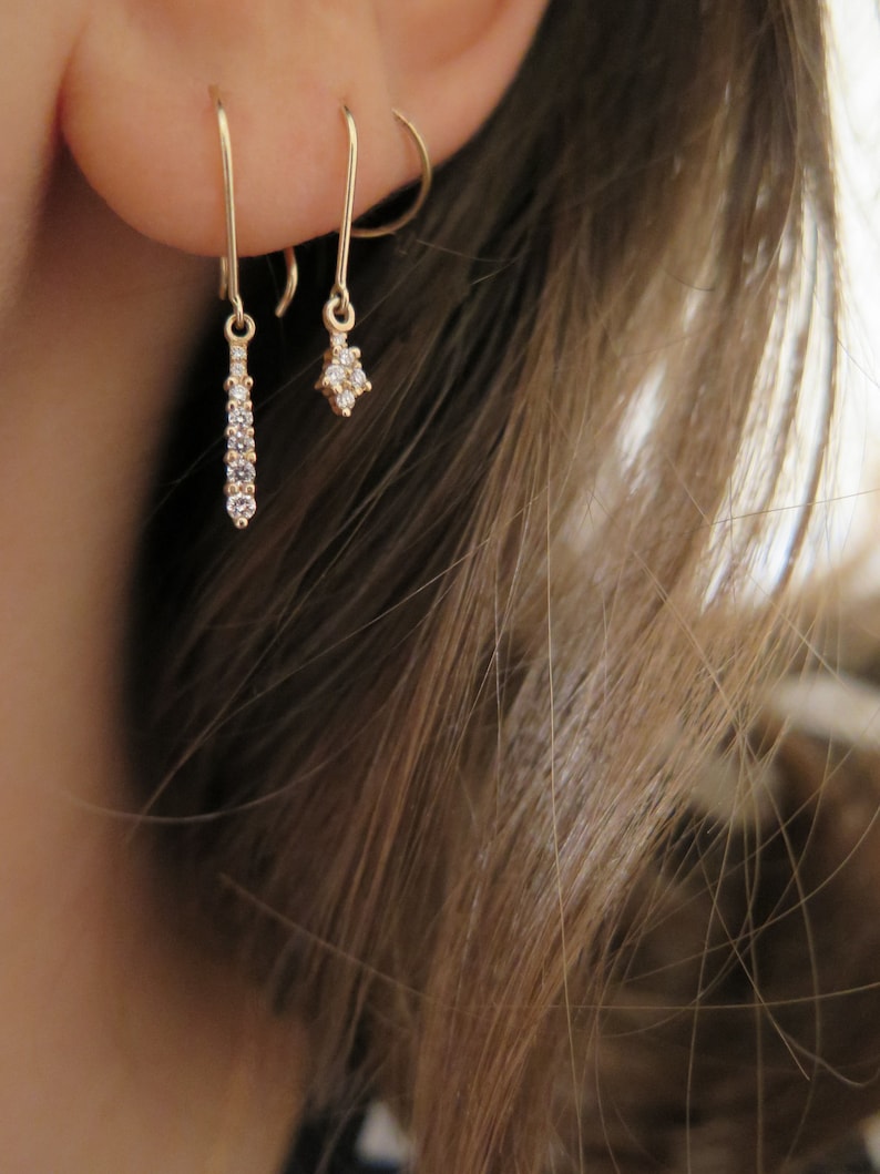Wedding Jewelry Ona Drops Diamonds 14k Solid Yellow Gold Handmade Earrings Rose Gold White Gold Piercing Bridesmaid Gift