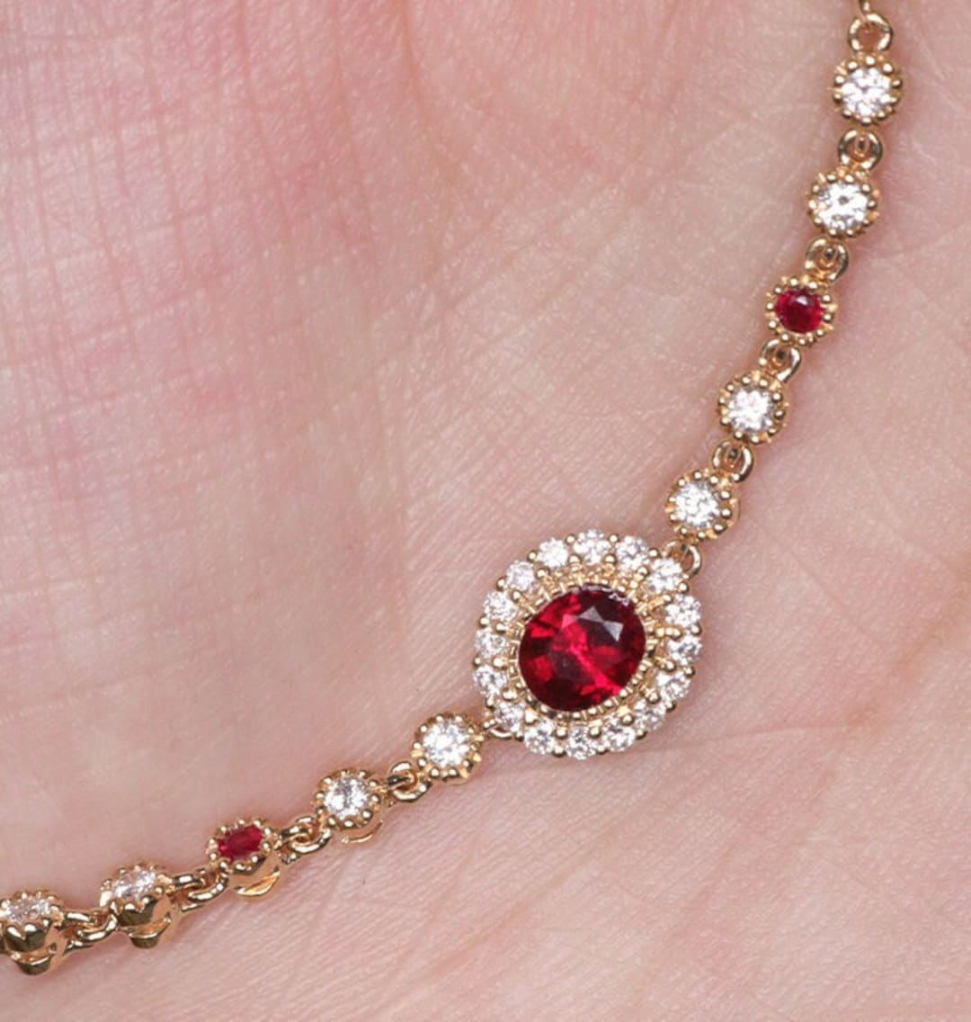 Natural Ruby & Diamond 18K Gold Bracelets Pigeon Blood Ruby Bracelets
