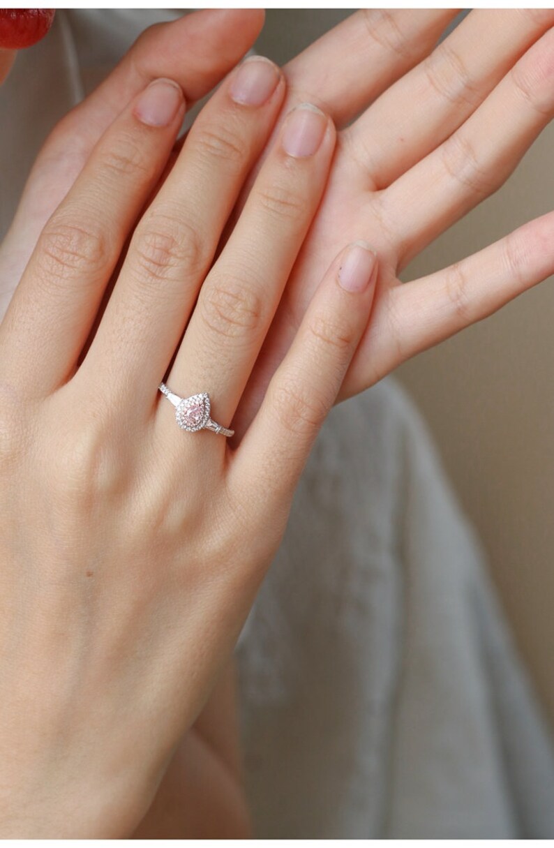 Natural Pink Diamond Pear Shape White Diamond Handmade 18k Etsy