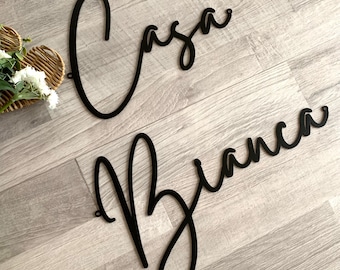 Targa personalizzata con il nome della casa, targa in metallo personalizzata con scritta in corsivo, decorazione murale per esterni.